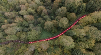 Gümüşhane'deki Örümcek Ormanları'nda dev Türk bayrağı ile yürüyüş 