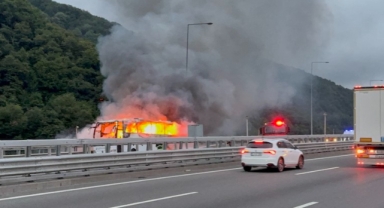 Giresun’dan İstanbul’a Giden Yolcu Otobüsü Otoyolda Alev Alev Yandı (Foto Galeri)