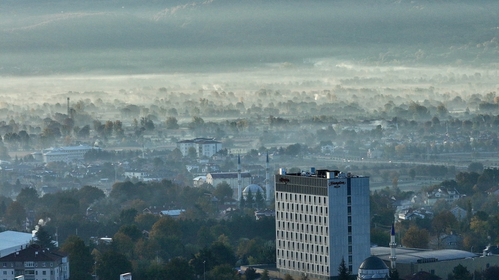 O kentte oluşan sis havadan görüntülendi (Foto Galeri) 
