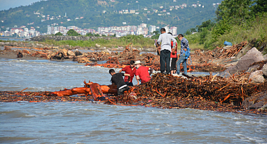 Derelerden denize sürüklenen odunları topladılar
