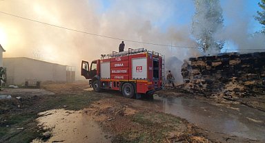 Çıkan yangında 2 bin balya saman zarar gördü