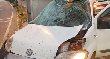 Kontrolden çıktı üst geçit direğine çarptı