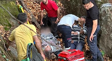 Ormanda mantar toplayan kardeşler uçurumdan yuvarlandı