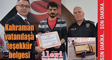 Kahraman vatandaşa teşekkür belgesi