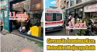 Giresun’da İnanılmaz Kaza: Motosiklet Mağazaya Daldı