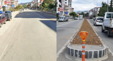 Giresun'un Görele ilçesinde refüj çalışması yapılıyor