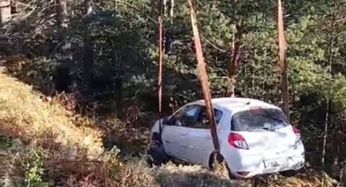 Kontrolden çıkan araç ağaçlık alana uçtu: 2 yaralı