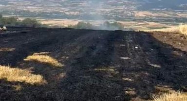 Korkutan anız yangını, evlere sıçramadan söndürüldü