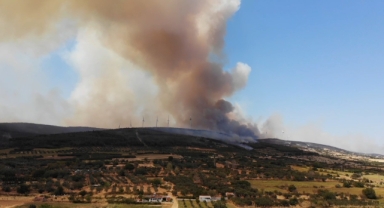Orman yangınında yükselen dumanlar dron ile havadan görüntülendi