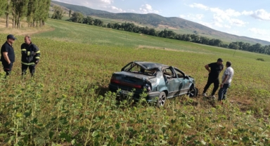 Yoldan çıkan otomobil tarlaya uçtu: 1 yaralı