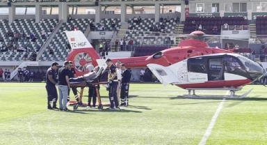 Maç öncesi stadyuma ambulans helikopter indi