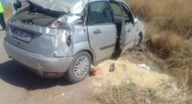 Tarım arazisine devrilen otomobilde 4 kişi yaralandı