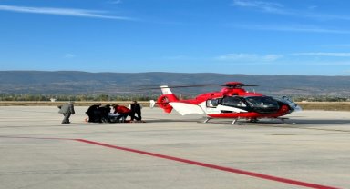 Ambulans helikopter vücudunda yanıklar oluşan kişi için havalandı 