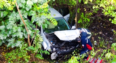 Bahçeye devrilen otomobildeki 4 kişi yaralandı
