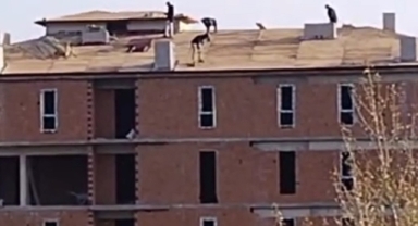 İnşaat çatısında tehlikeli çalışma 