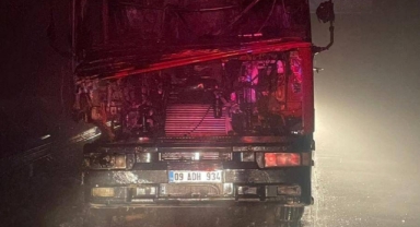 Seyir halinde bir anda alev alan tır kül oldu