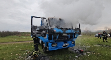 Park halindeki kamyon alevlere teslim oldu