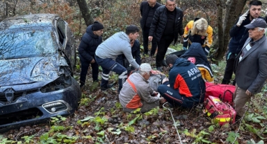 Otomobil ormanlık alana uçtu, 2 yaralı