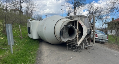 Beton mikseri devrildi: 1 yaralı