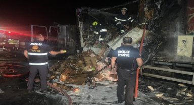 Anadolu Otoyolu'nda tavuk eti yüklü tırda çıkan yangın söndürüldü