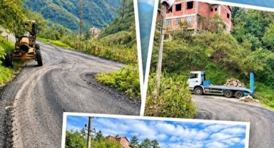 Giresun’da İki Köy Arasındaki Yolda Sıcak Asfalt Çalışması