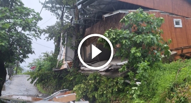 Heyelan anı güvenlik kamerasına yansıdı