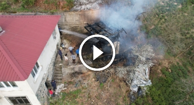 Artvin'de serenderde çıkan yangın havadan görüntülendi 