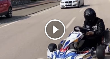 Go kart sürücüsü pisti şaşırdı, trafiğe çıkıp drift attı
