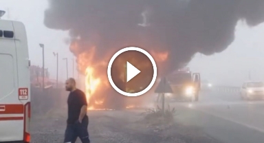 İşçi servisi alev alev yandı: Facianın eşiğinden dönüldü