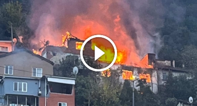 İki katlı bina alevlere teslim oldu, o anlar havadan dronla görüntülendi